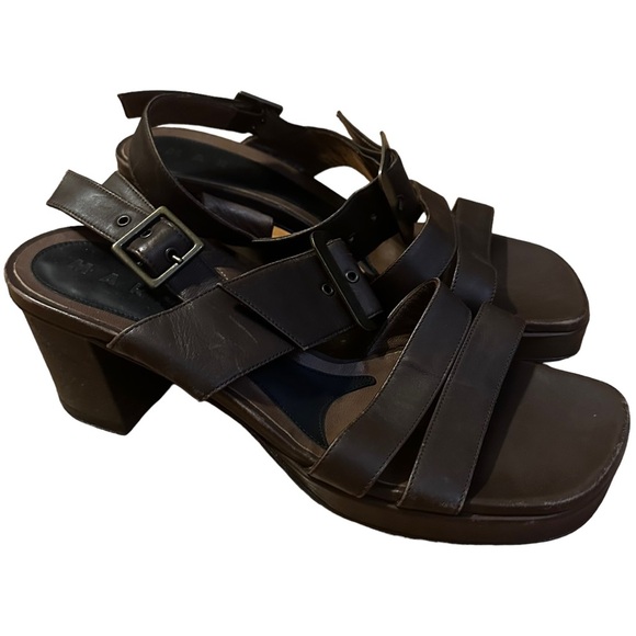 Marni Brown Leather Square Toe Chunky Heel Size 39 - Picture 1 of 7